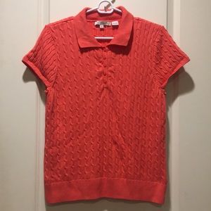 Like New! Pria women 1/4button down Cable Knit Polo Sweater short sleeve size XL